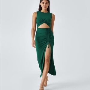 HALARA Green Asymmetrical Midi Dress with Cutout